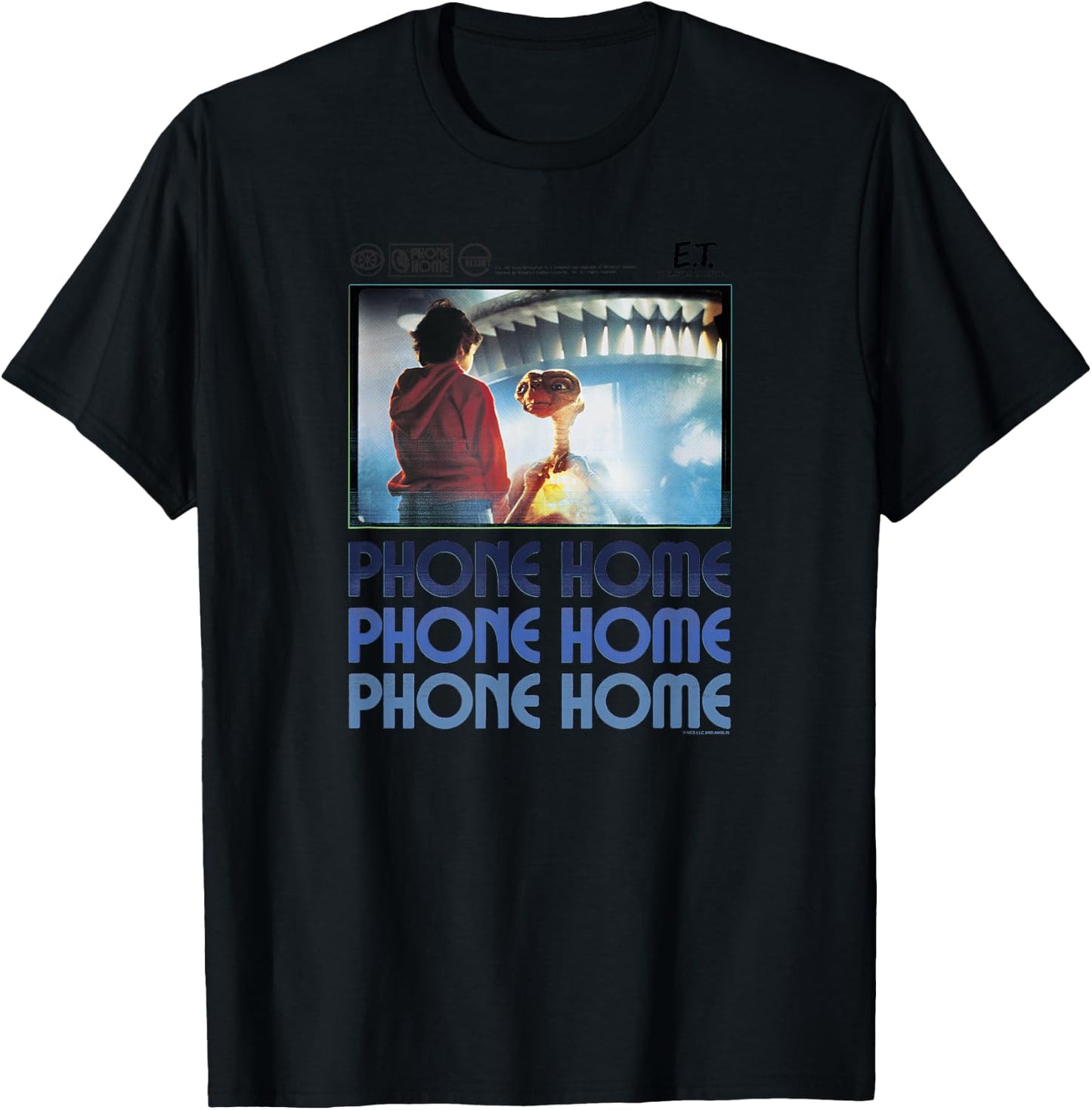 E.T. And Elliott Phone Home Spaceship Poster T-Shirt - T-Shirt | Black
