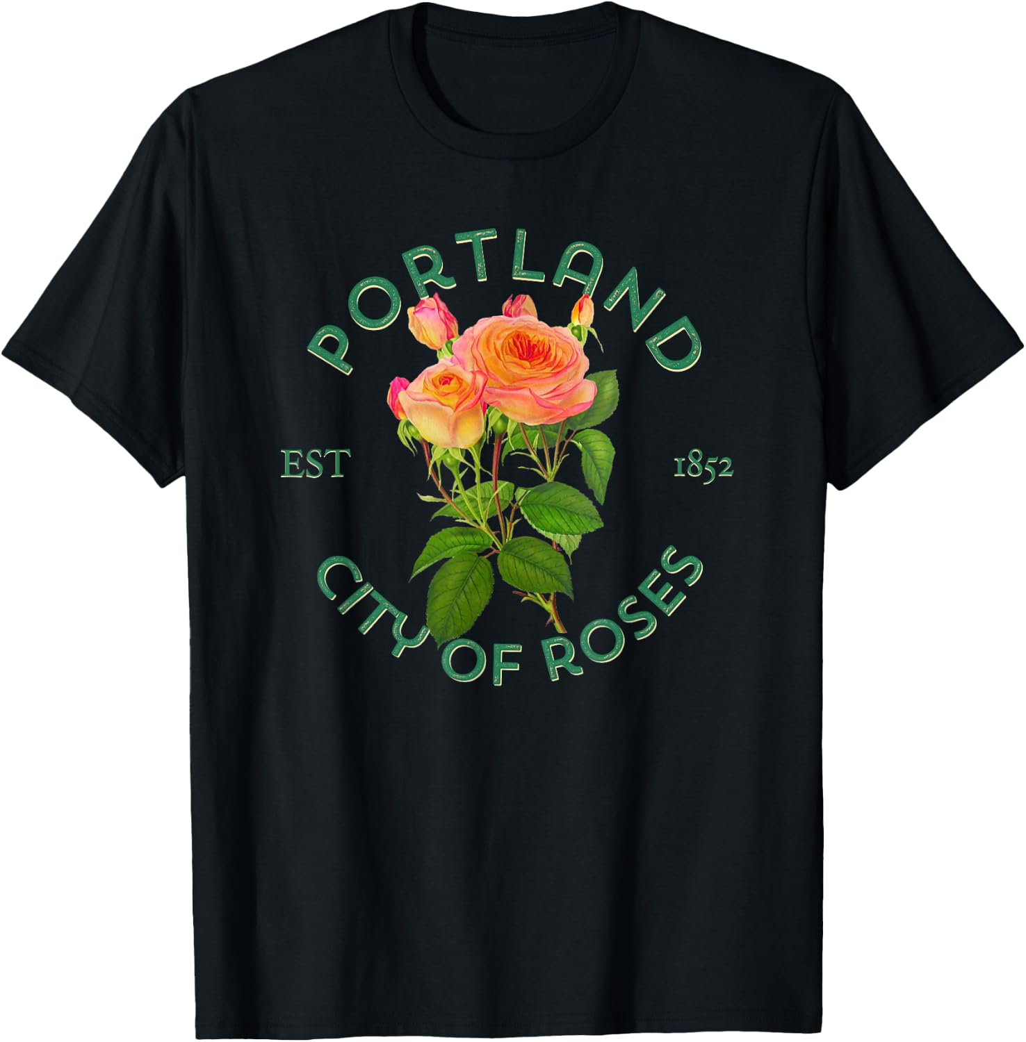 Portland Oregon OR City Of Roses Flower Gardener Souvenir T-Shirt - T-Shirt | Black