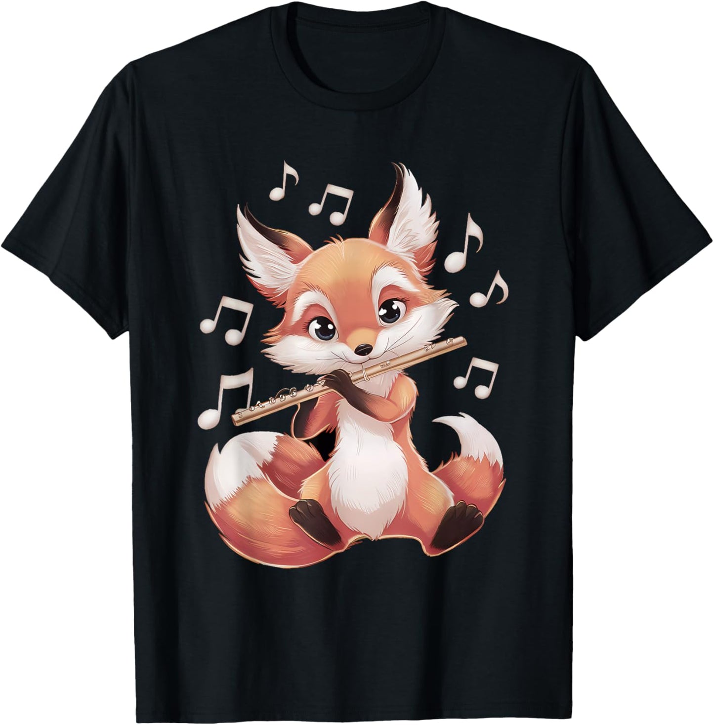 Fox Playing Flute T-Shirt - T-Shirt | Black