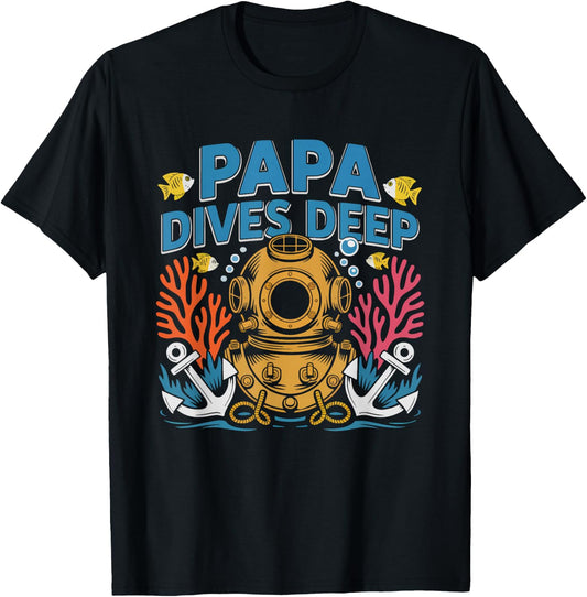 Scuba Diving Grandpa Deep Sea Papa Vintage Dive Badge Ocean T-Shirt - T-Shirt | Black