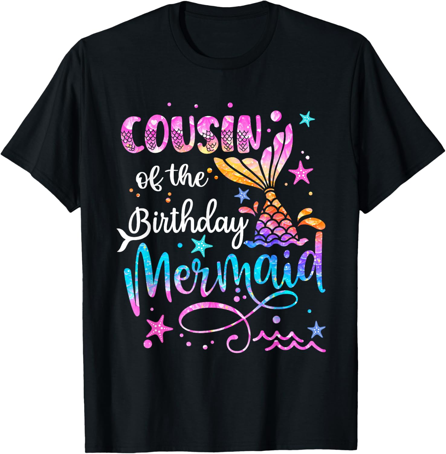 Cousin Of The Birthday Mermaid Matching Family 1st Birthday T-Shirt - T-Shirt | Black
