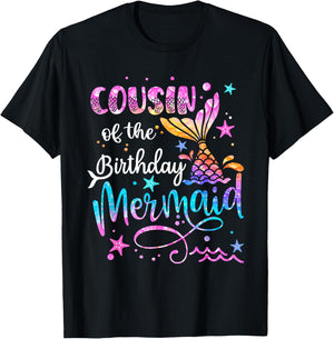 Cousin Of The Birthday Mermaid Matching Family 1st Birthday T-Shirt - T-Shirt | Black