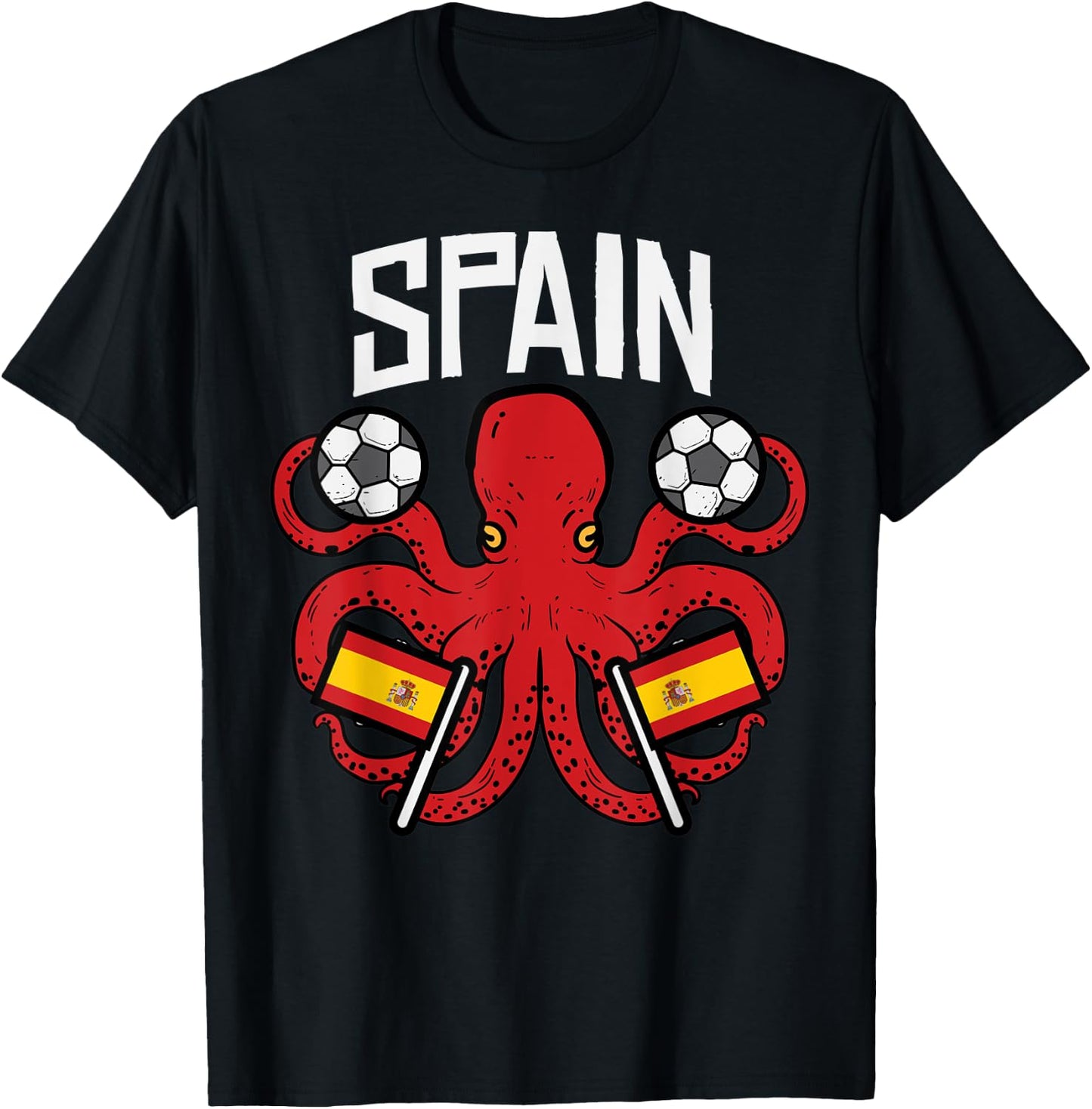 Spain Octopus Spanish Flag Soccer Fan Men Women Kids Boys T-Shirt - T-Shirt | Black