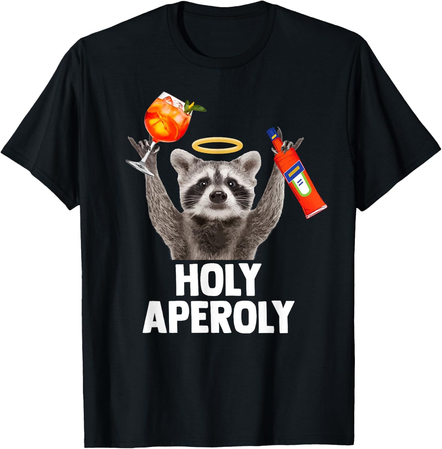 HOLY APEROLY X Raccoon Meme Racoon X Aperoli Pedro Spritz , black T-Shirt - T-Shirt | Black