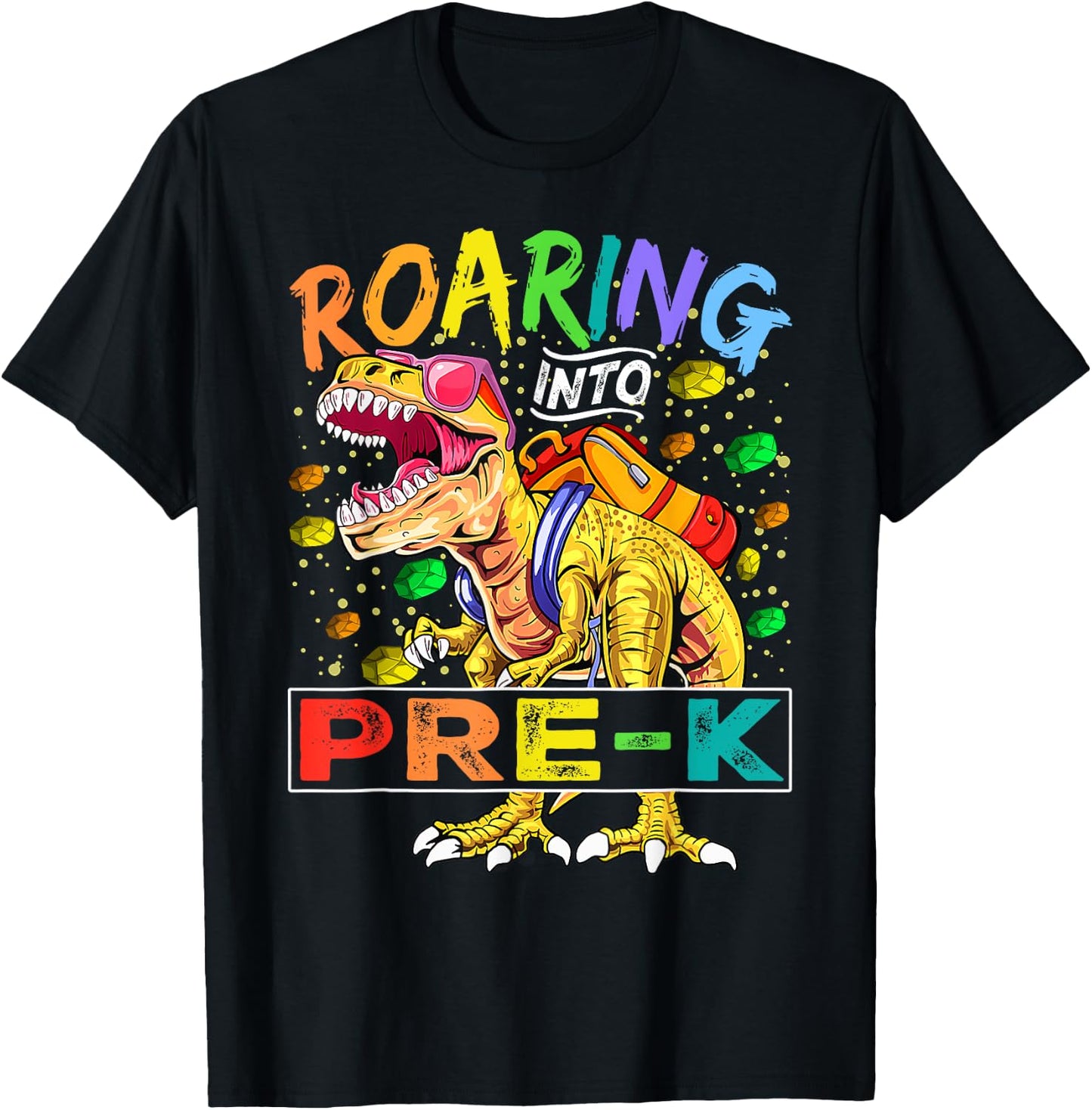 Roaring Into Pre-K Dinosaur T Rex Back to School Boys T-Shirt - T-Shirt | Black