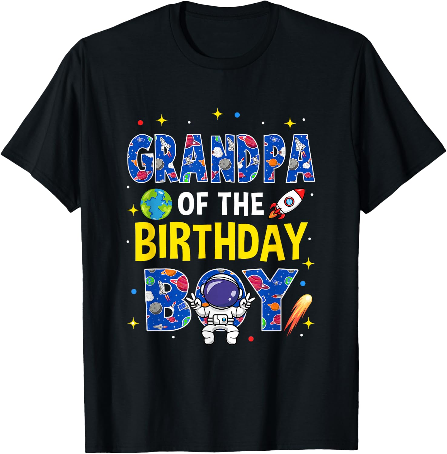 Grandpa of The Birthday Boy Space Astronaut Family Birthday T-Shirt - T-Shirt | Black