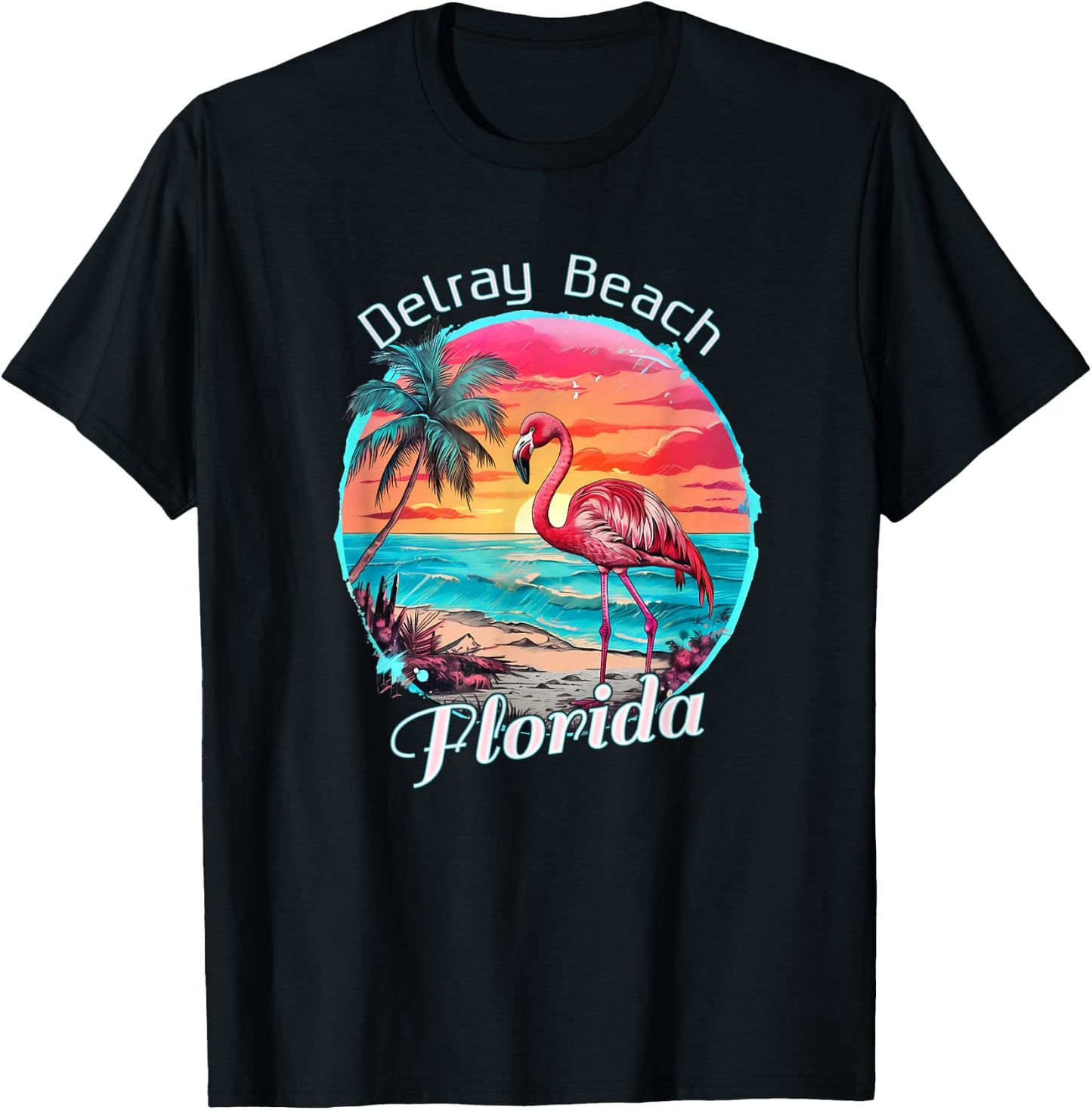 Delray Beach Florida Beach Flamingo Tropical Souvenir T-Shirt - T-Shirt | Black
