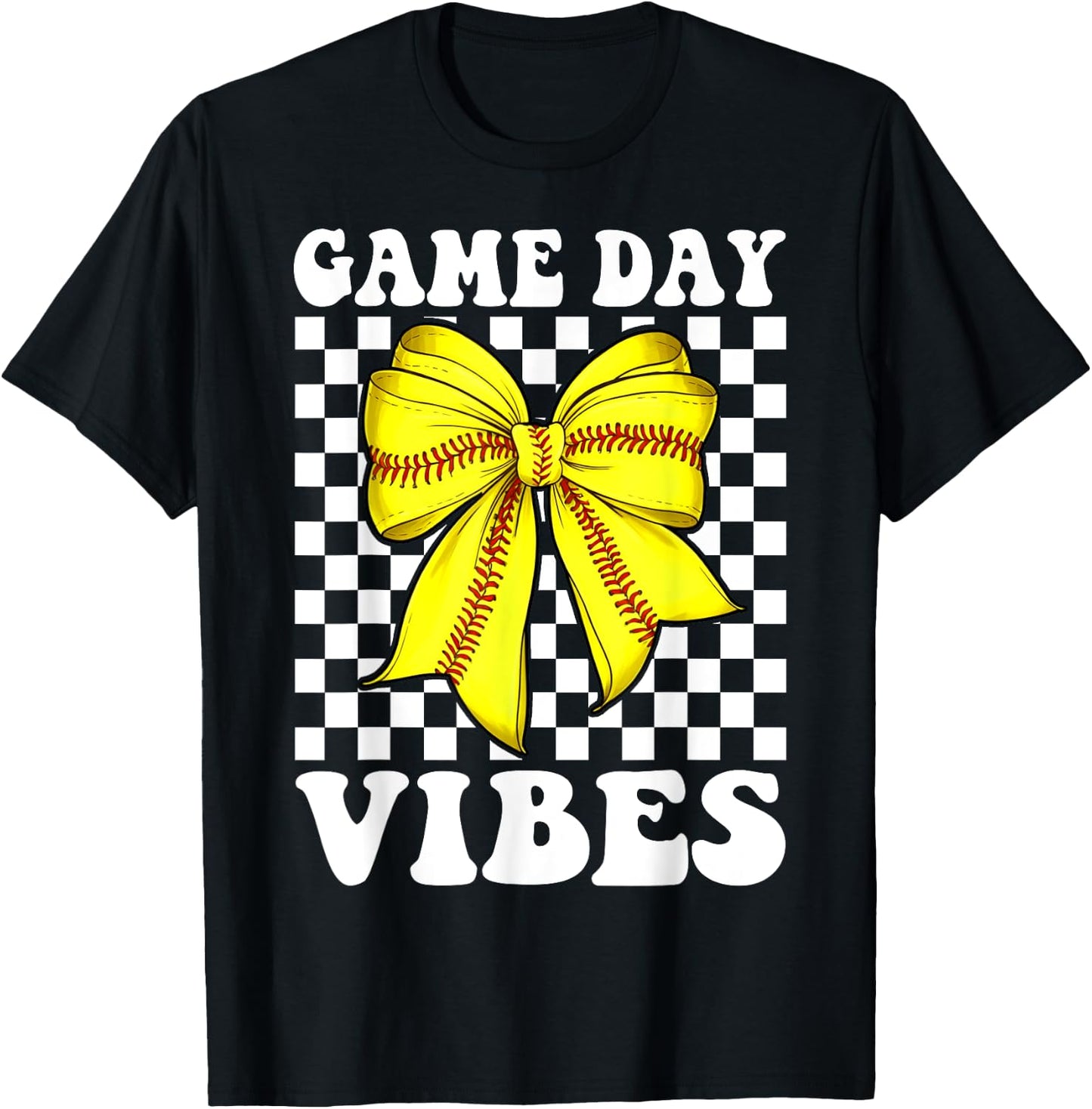 Groovy Softball Game Day Vibes Coquette Bow Girls Women T-Shirt - T-Shirt | Black