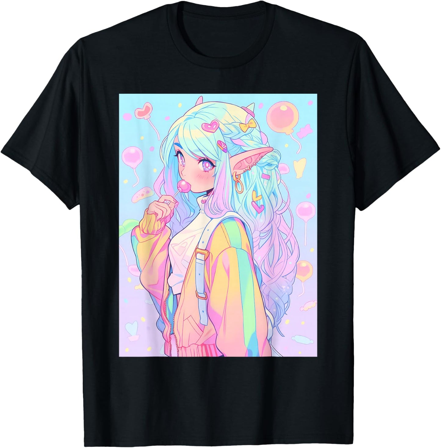 Anime Girl Pastel Kawaii Waifu Elves Girl T-Shirt - T-Shirt | Black