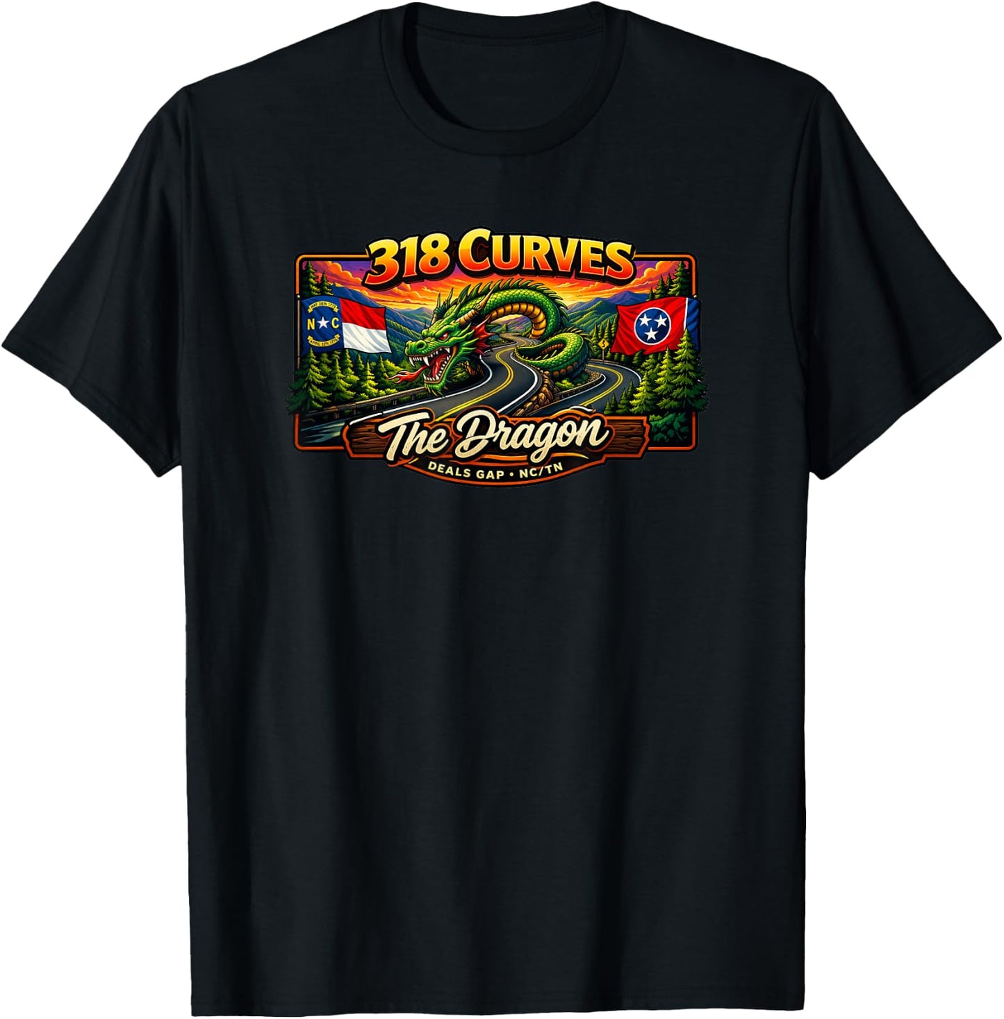 The Dragon Tail of Deals Gap US129 318 Curves NC TN T-Shirt - T-Shirt | Black
