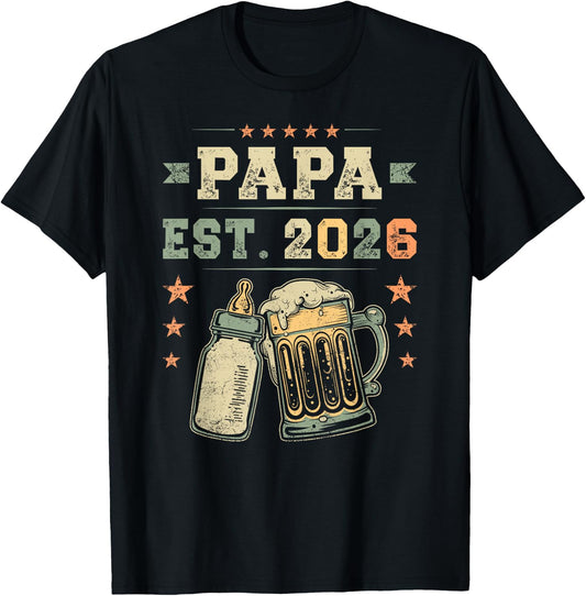 Papa Est. 2026, Neuer Vater, Junger Papa, Erste Mal Papa T-Shirt - T-Shirt | Black