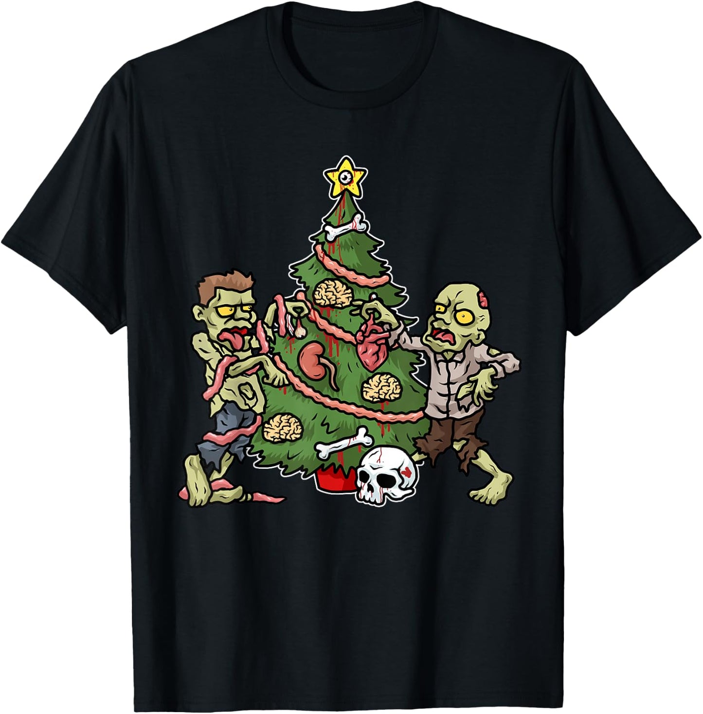 Christmas Zombie Shirt Kids Christmas Tree Gift Men Zombies T-Shirt - T-Shirt | Black