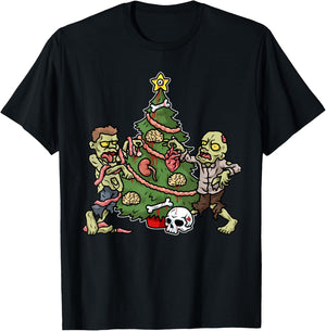 Christmas Zombie Shirt Kids Christmas Tree Gift Men Zombies T-Shirt - T-Shirt | Black