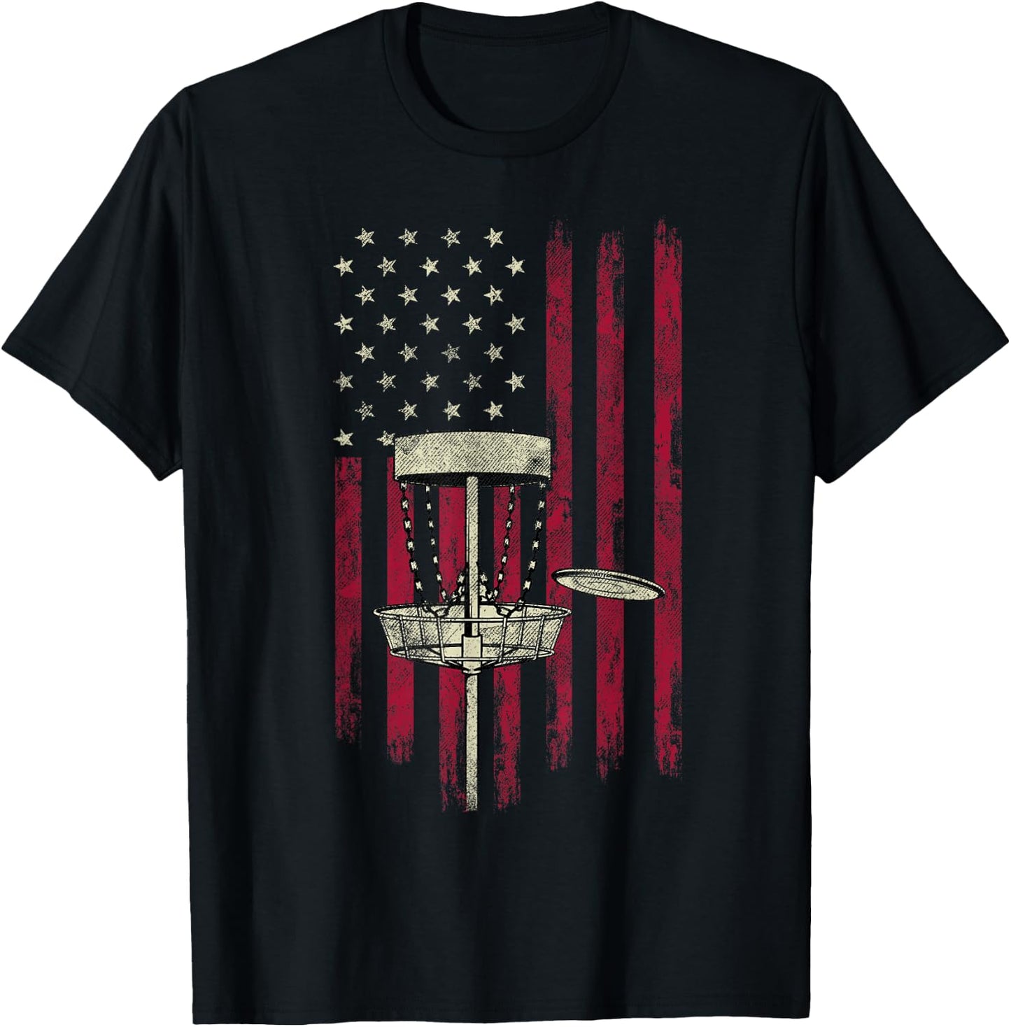 Disc Golf Vintage American Flag 4th Of July Gift T-Shirt - T-Shirt | Black