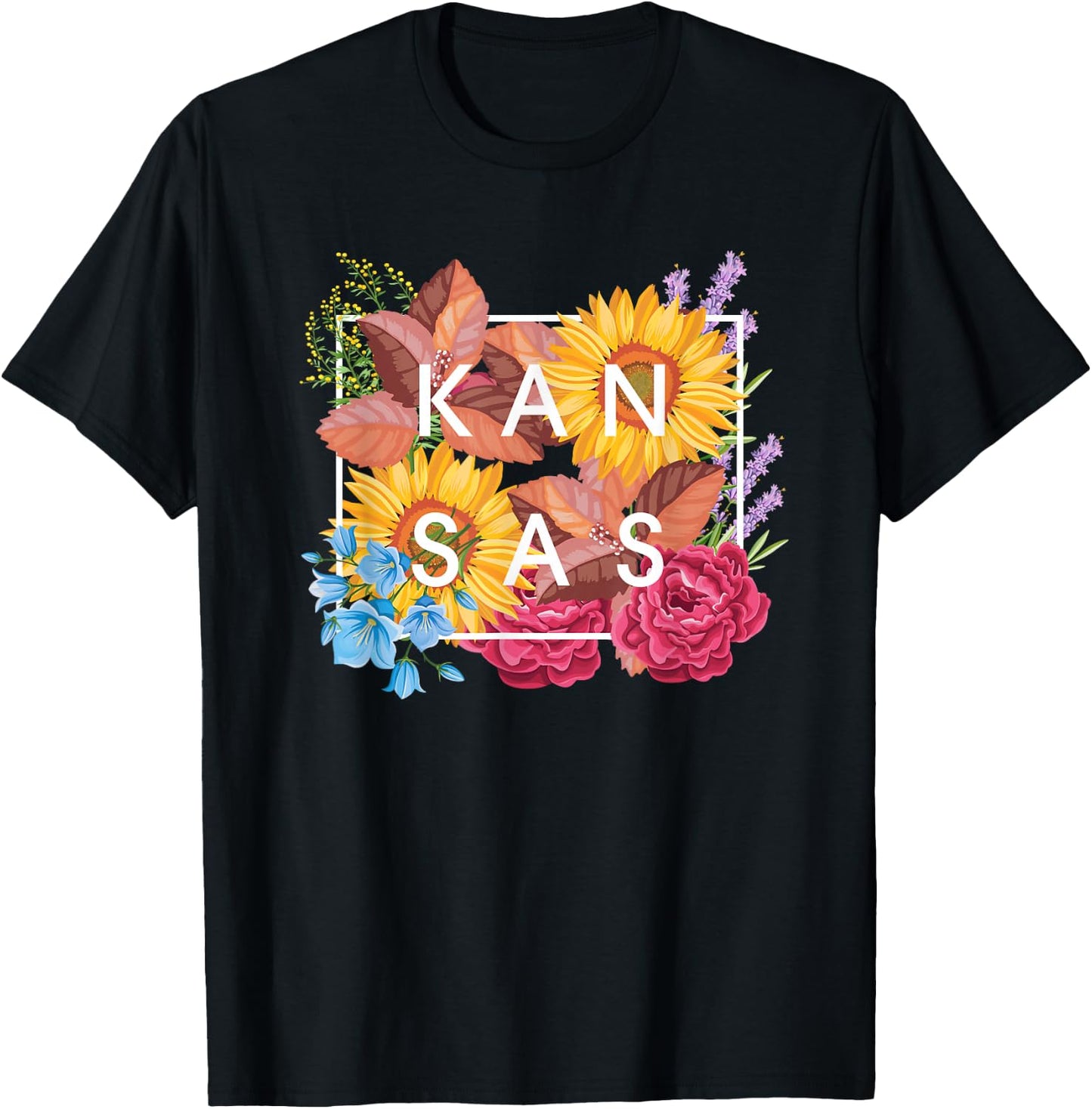 Flowers of Kansas Word Art - Kansan State Souvenir T-Shirt - T-Shirt | Black