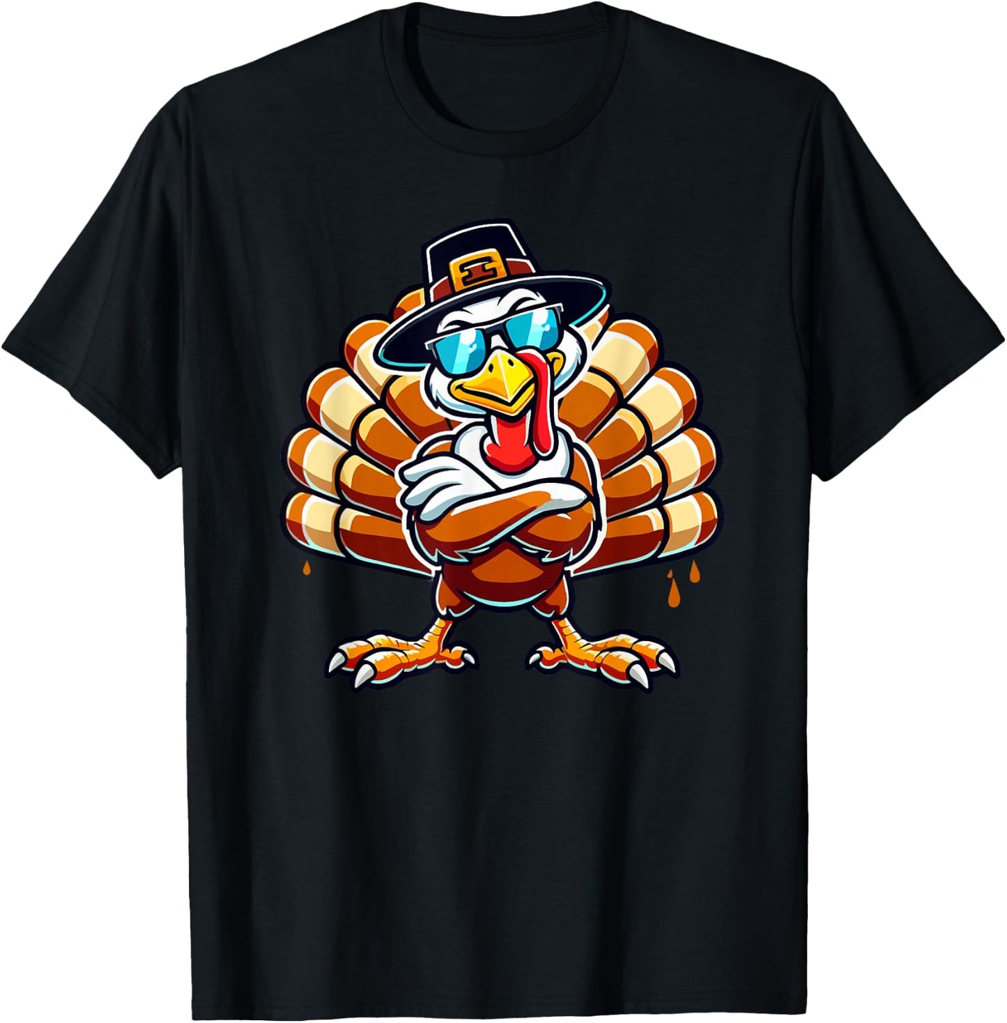 Funny Thanksgiving Shirts Kids Boys Women Turkey Sunglasses T-Shirt - T-Shirt | Black