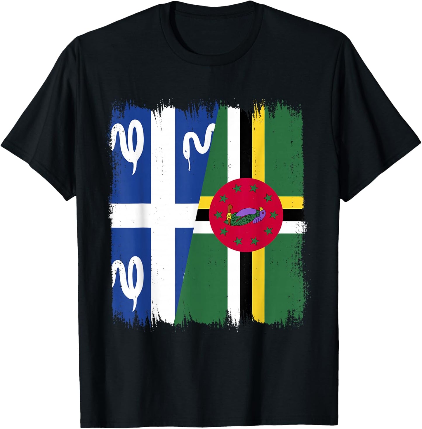 Flag Guadeloupe and Martinique Dominique , Black, S T-Shirt - T-Shirt | Black