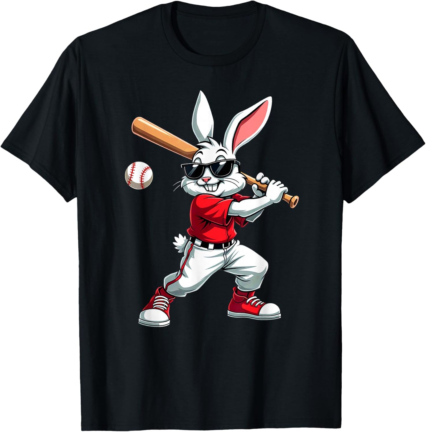 Easter Bunny Playing Baseball Batter T-Shirt - T-Shirt | Black