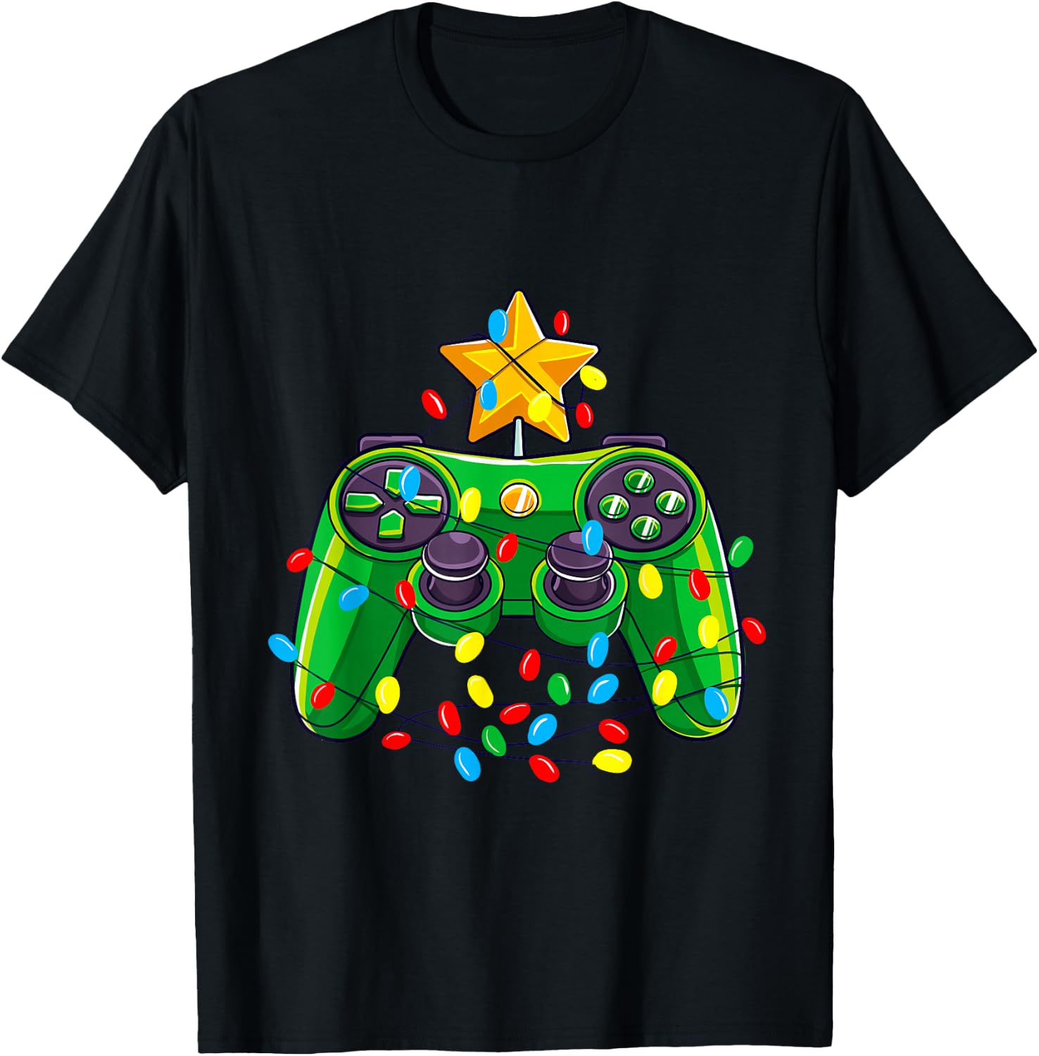 Video Game Controller Christmas Tree Lights Gamer Boys Kids T-Shirt - T-Shirt | Black