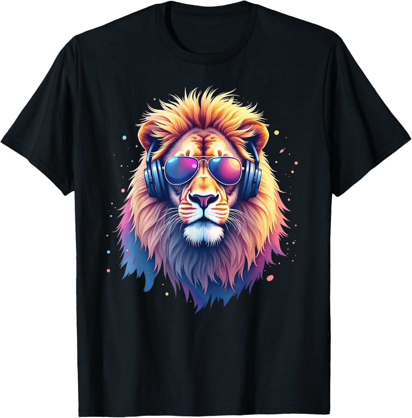 DJ Lion Predatory Cat Cool Lion with Sunglasses & Headphones , black T-Shirt - T-Shirt | Black