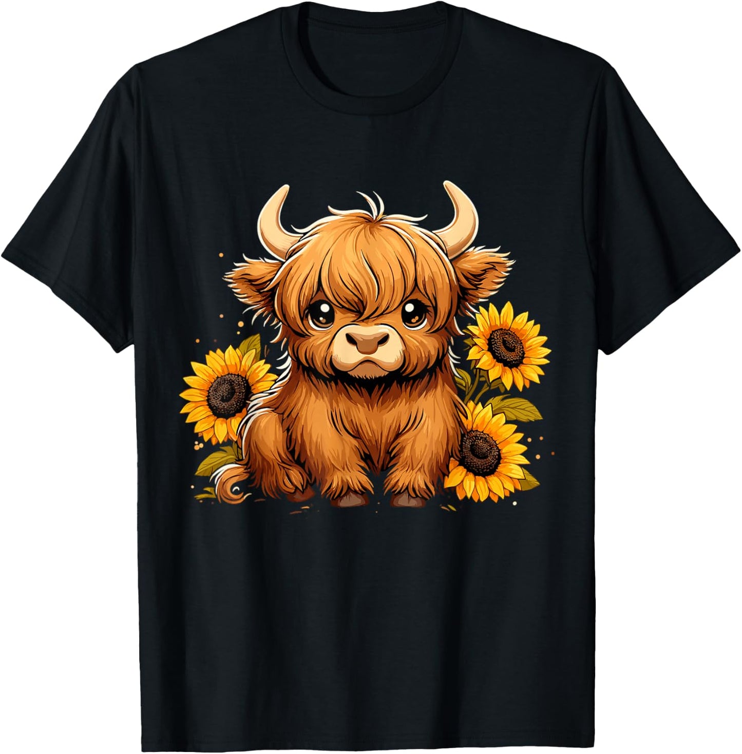 Sunflower Highland Cow Farm T-Shirt - T-Shirt | Black