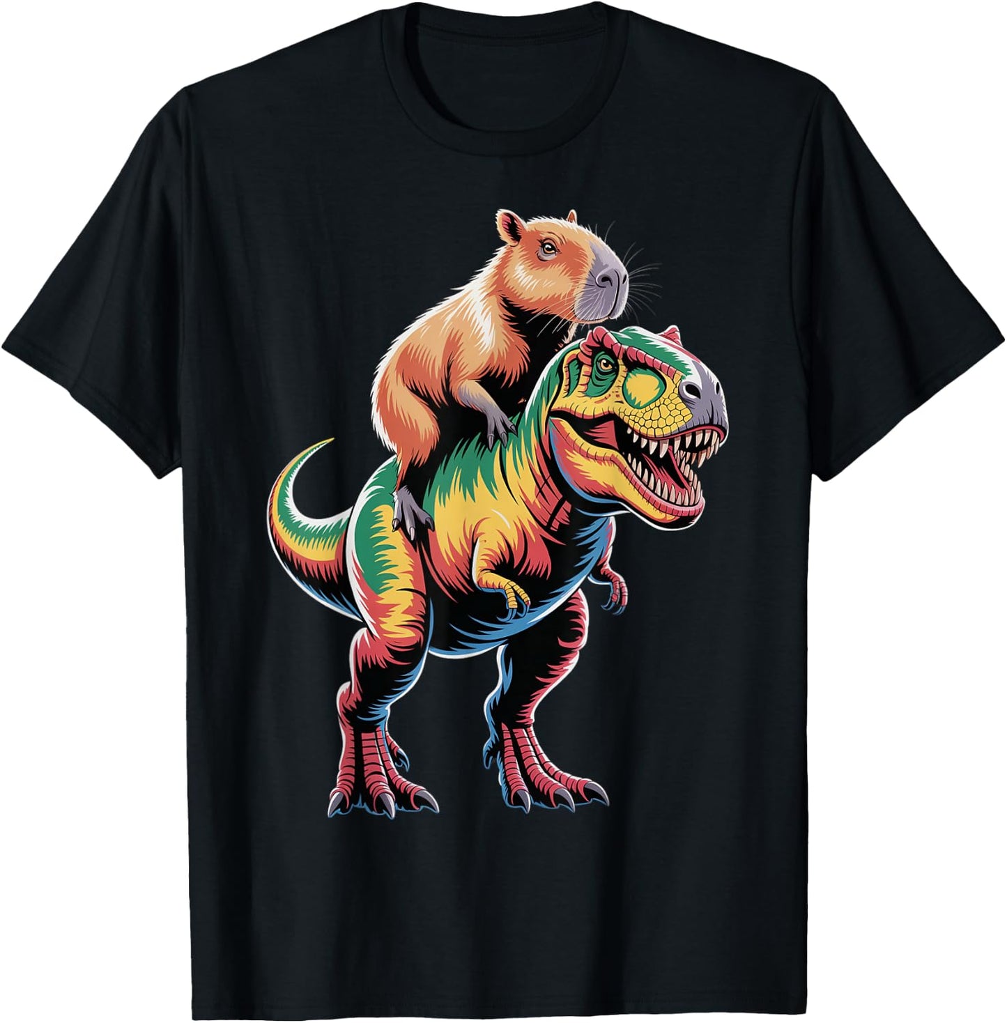 Dino Adventure With Capybara T-Shirt - T-Shirt | Black