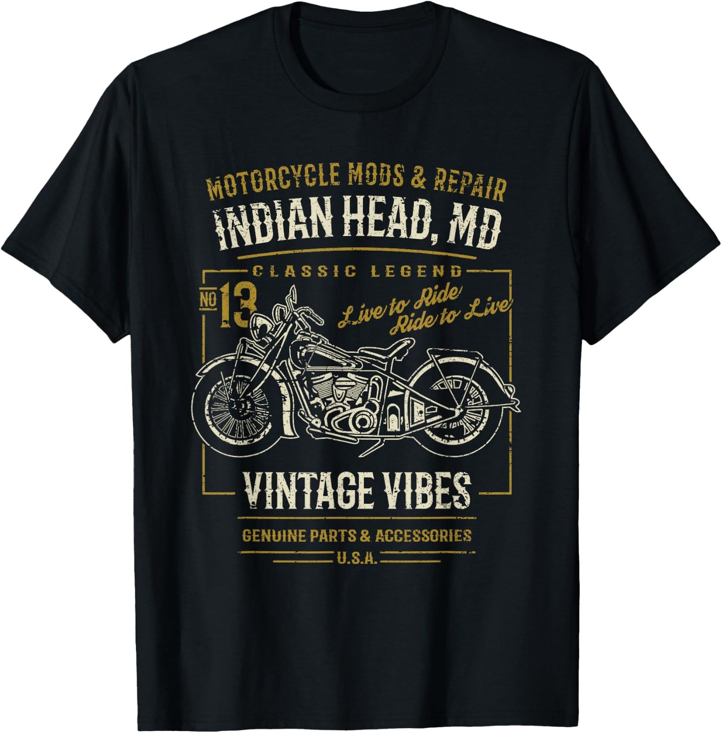 Indian Head Maryland USA Retro Motorcycle Design Distressed , Black, S T-Shirt - T-Shirt | Black