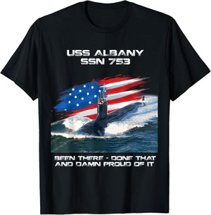 USS Albany SSN-753 Amerikanische Flagge U-Boot Veteran Xmas T-Shirt - T-Shirt | Black