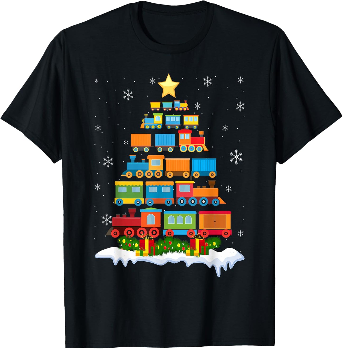 Train Lover Xmas Tree Santa Christmas Train T-Shirt - T-Shirt | Black