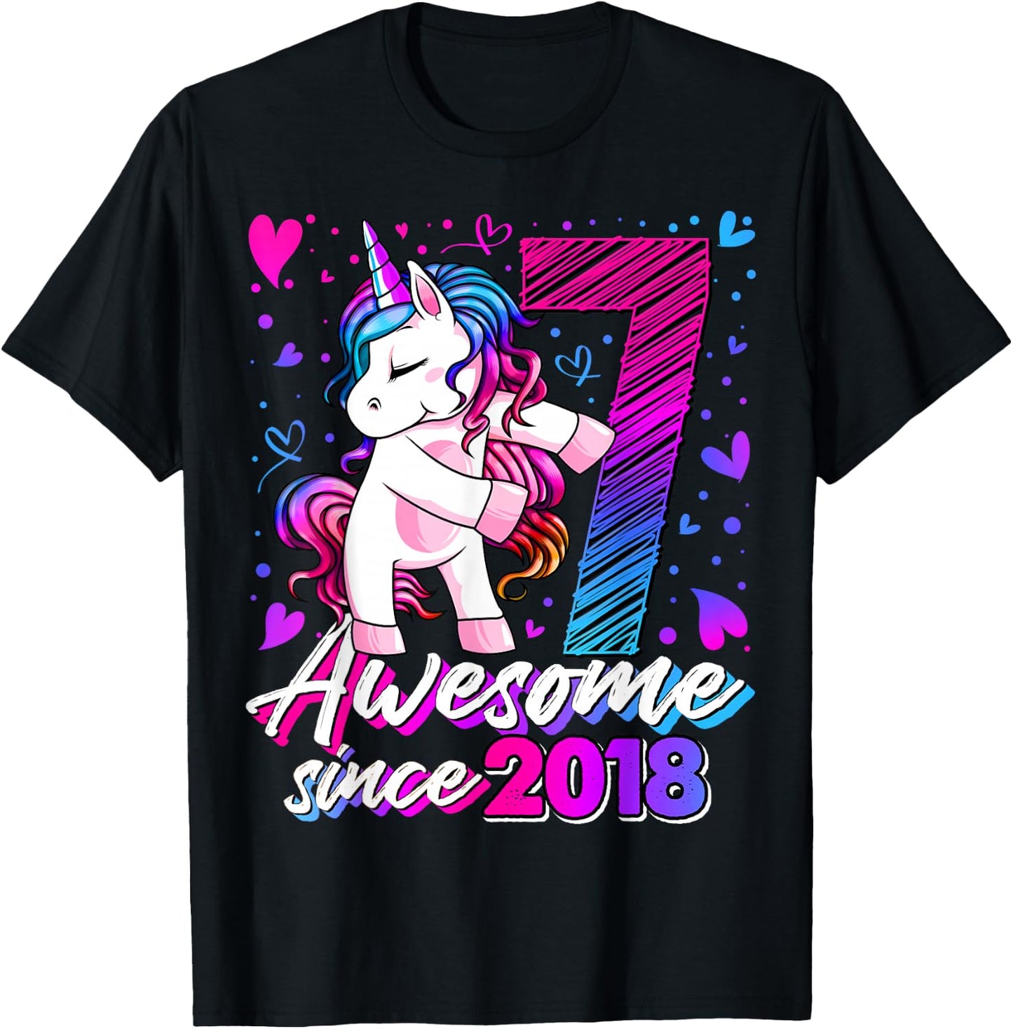 7 Year Old Unicorn Gifts For Girls 7th Birthday Girl Party T-Shirt - T-Shirt | Black