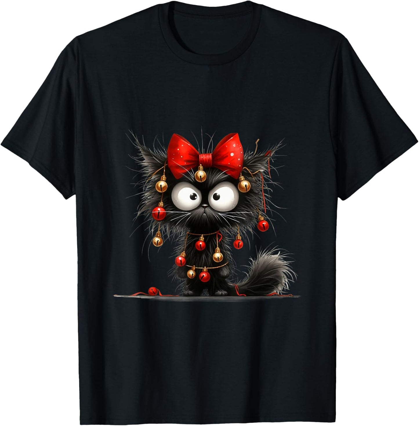Christmas Grumpy Funny Cat Cheeky , black T-Shirt - T-Shirt | Black