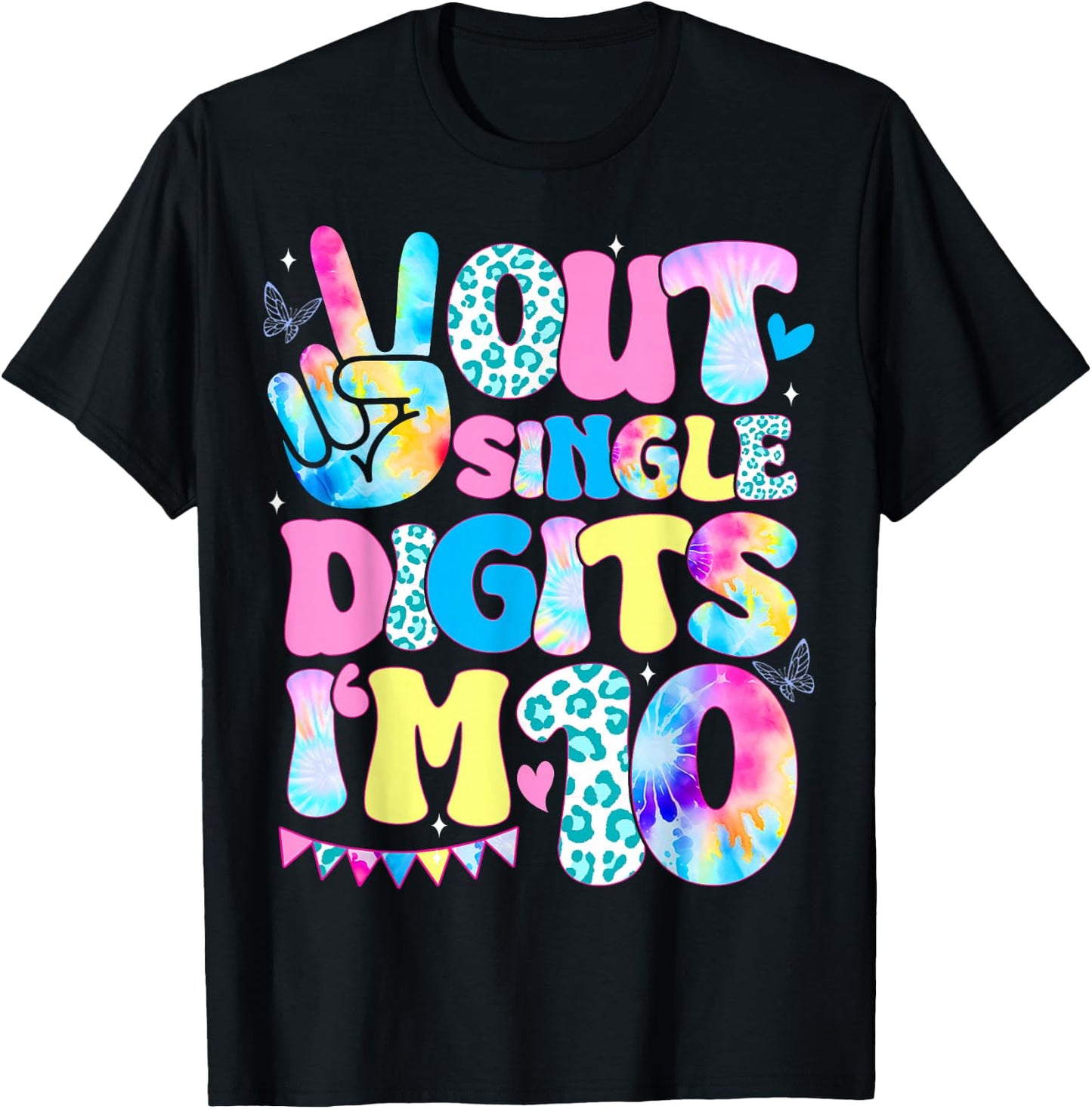 Peace Out Single Digits I'm 10 Year Old 10th Birthday Groovy T-Shirt - T-Shirt | Black