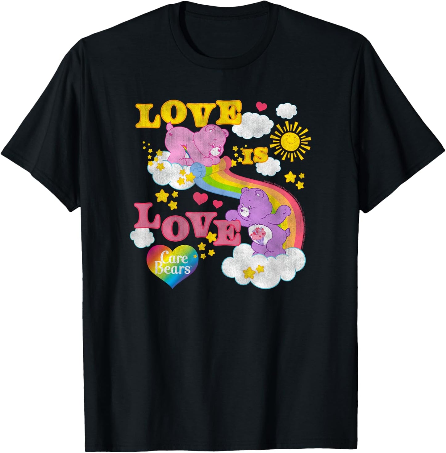 Care Bears Love is Love Rainbow Pride Retro Cartoon T-Shirt - T-Shirt | Black