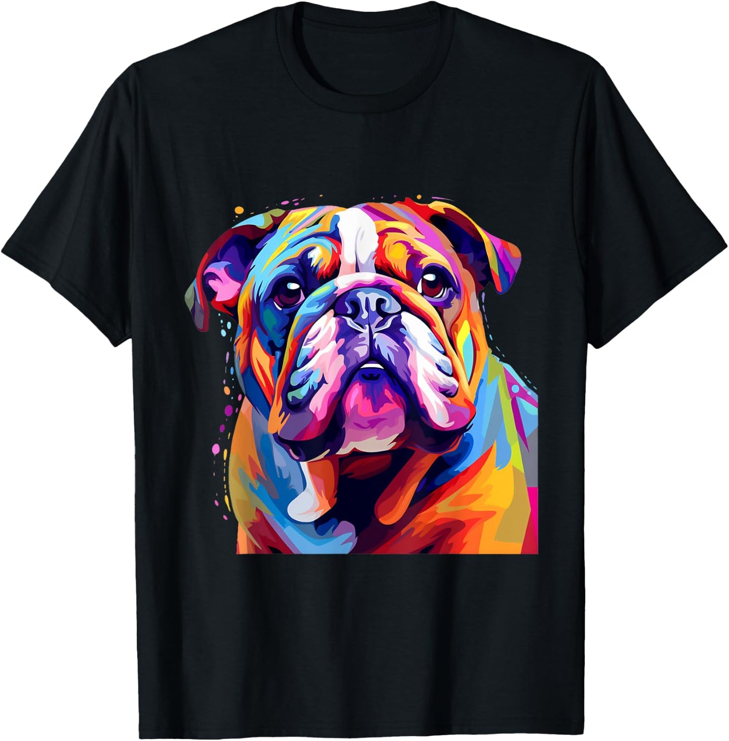 Cool Colorful Bulldog Portrait Graphic T-Shirt - T-Shirt | Black