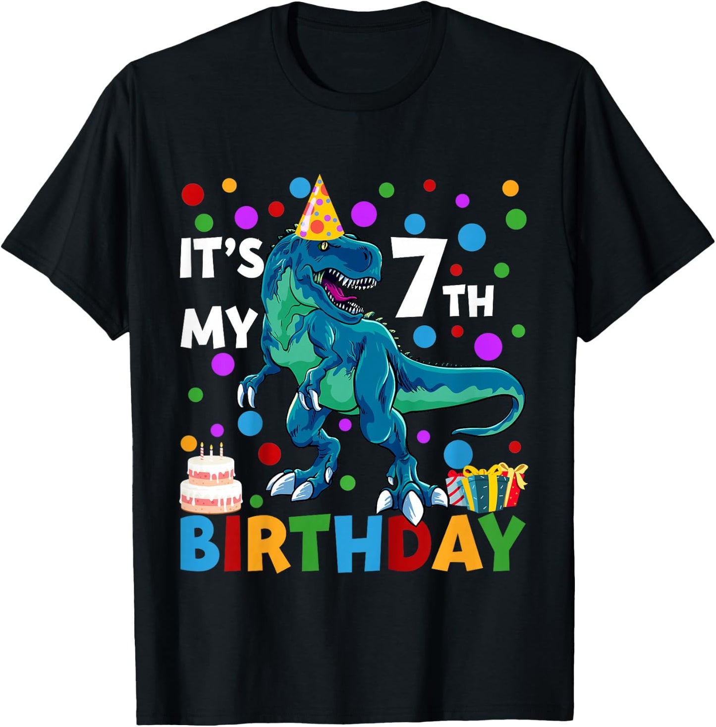 Kids It's My 7th Birthday Happy 7 Year T-Rex T-Shirt - T-Shirt | Black
