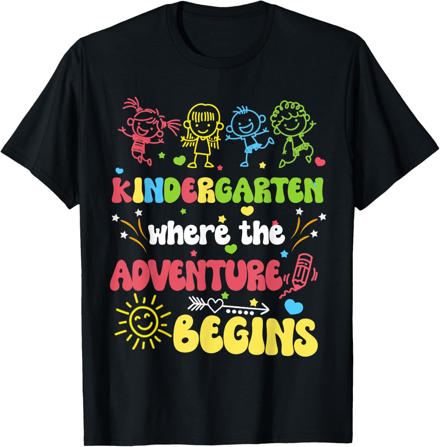 Kindergarten Where the Adventure Begins 1st Day of School T-Shirt - T-Shirt | Black
