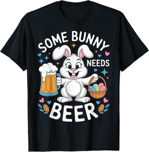 Easter Some Bunny Needs Beer Funny Bunny Easter Day T-Shirt - T-Shirt | Black