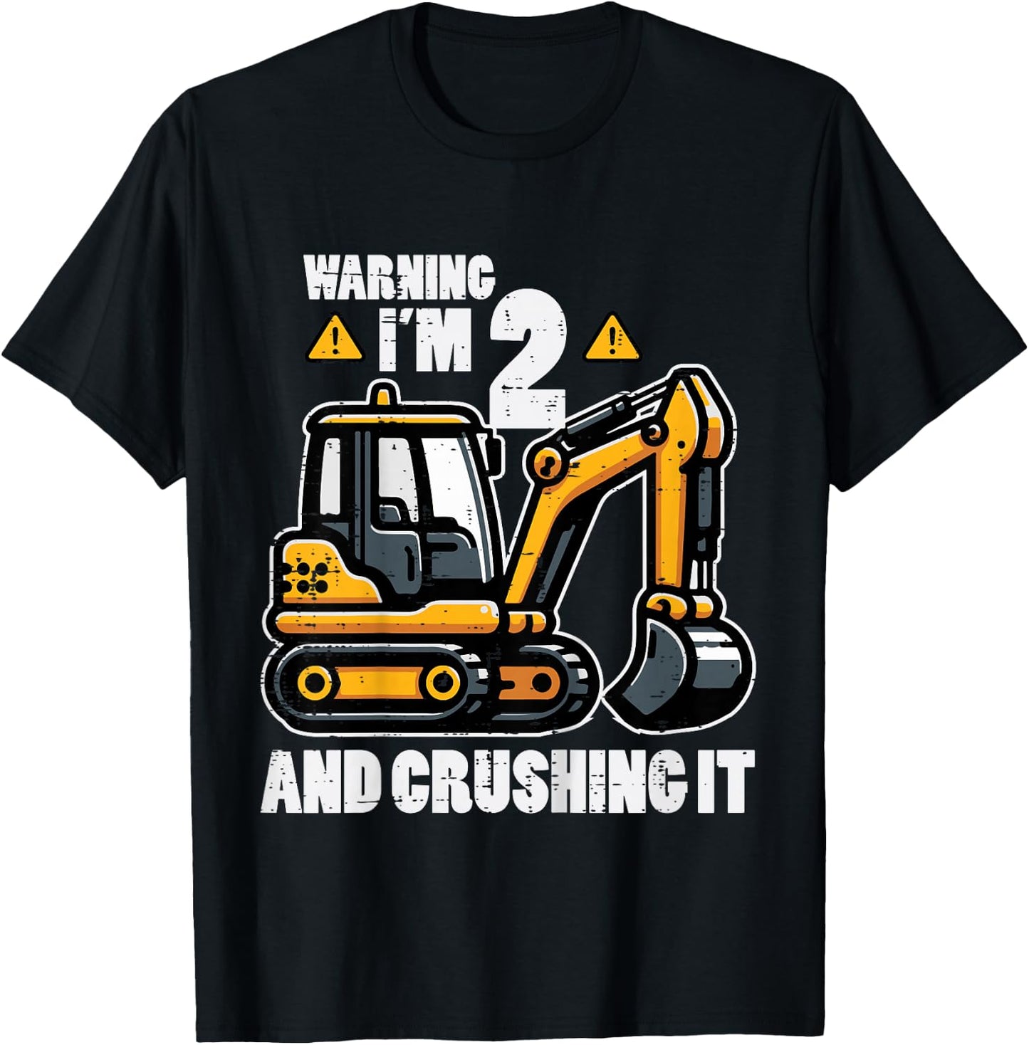 Kids Im 2 Crushing It Excavator 2nd Birthday Construction Boy Kid T-Shirt - T-Shirt | Black