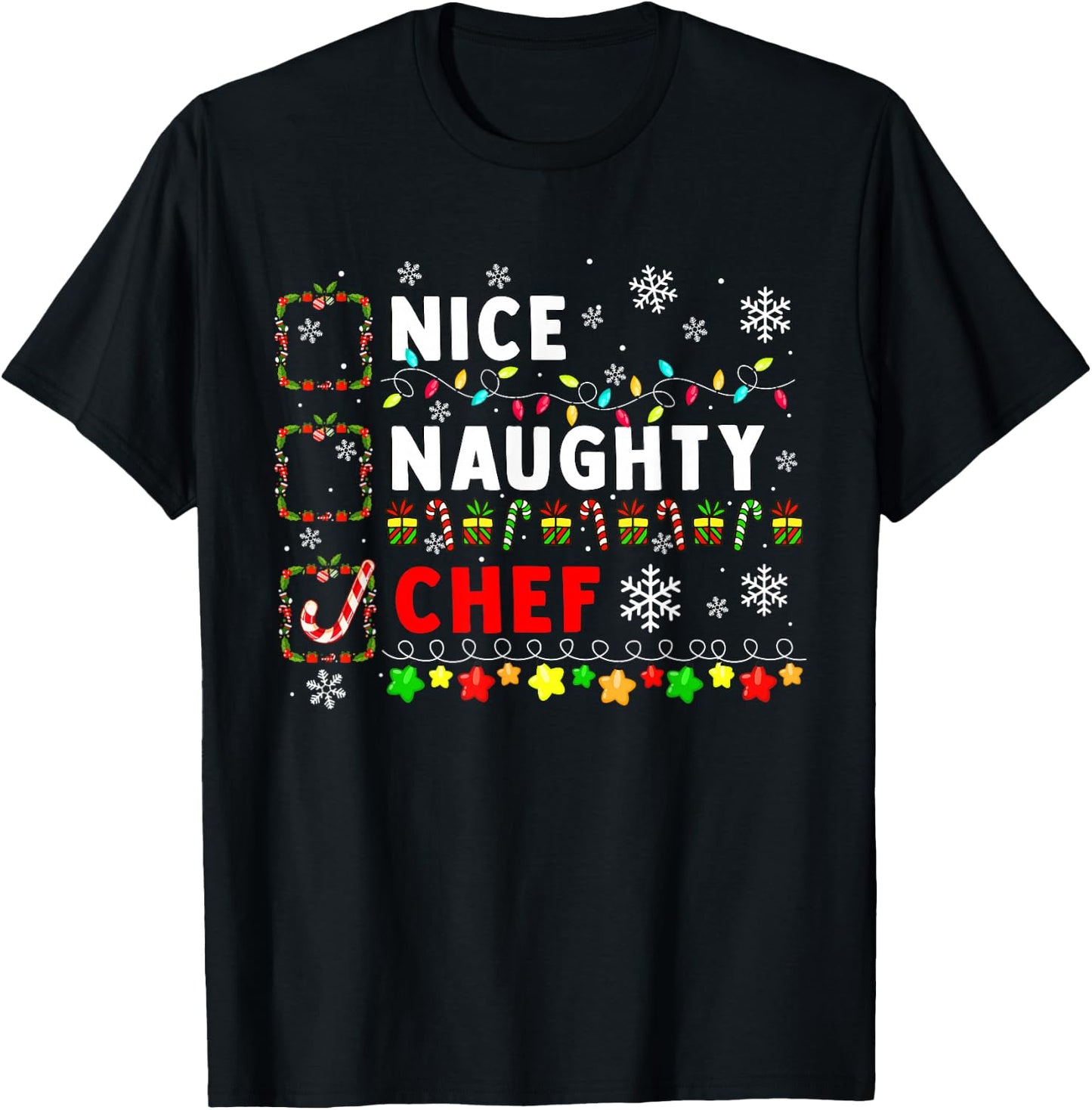 Nice Naughty Chef Christmas Colorful Matching Job Team T-Shirt - T-Shirt | Black