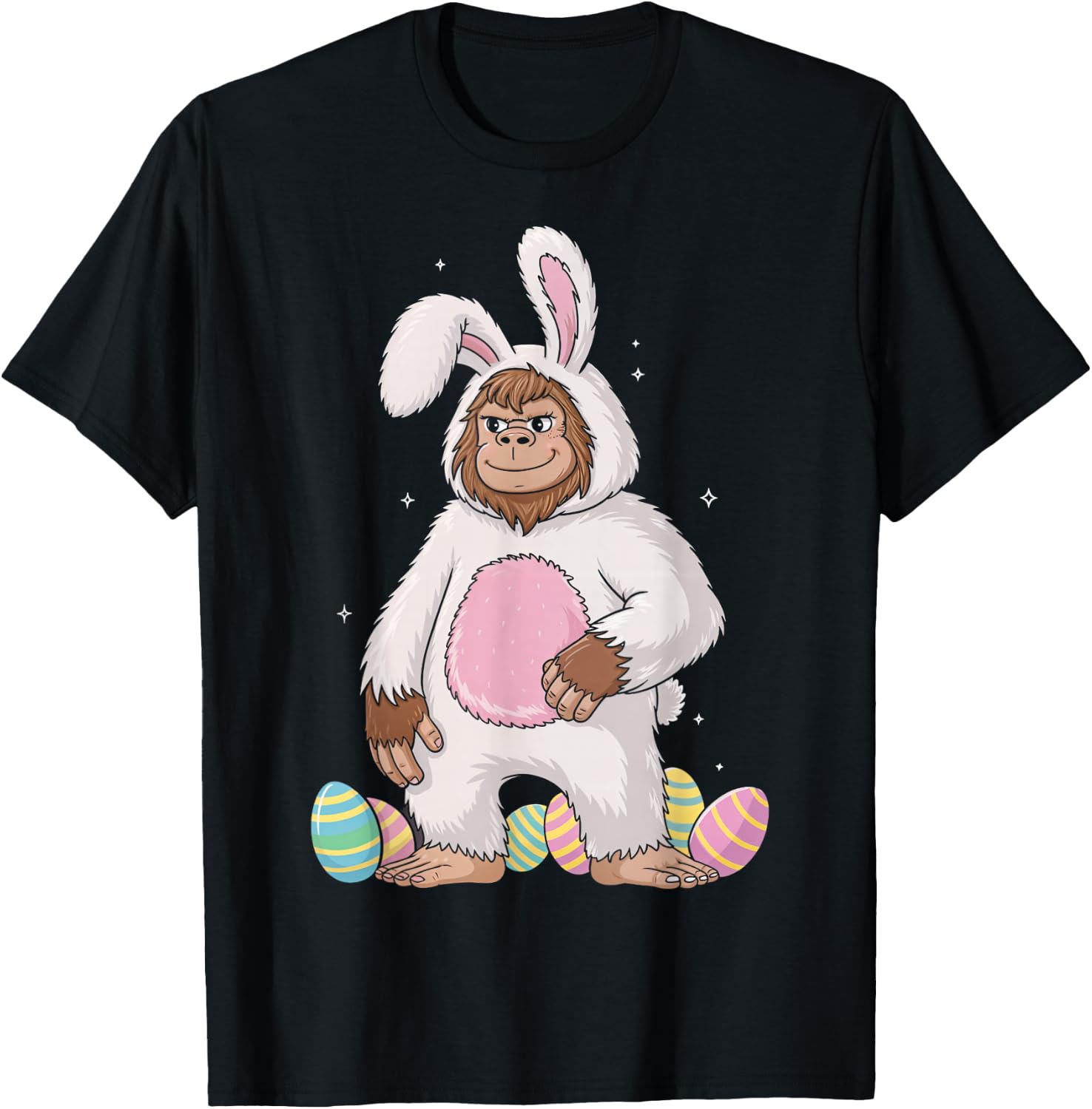 Easter Bigfoot in Bunny Costume | Sasquatch Easter Design T-Shirt - T-Shirt | Black