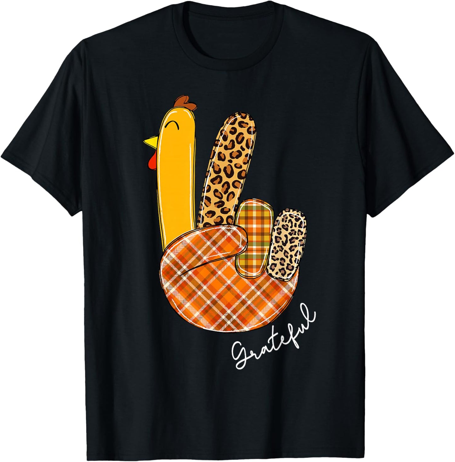 Peace Sign Turkey Hand Cool Thanksgiving Hippie Men Women T-Shirt - T-Shirt | Black