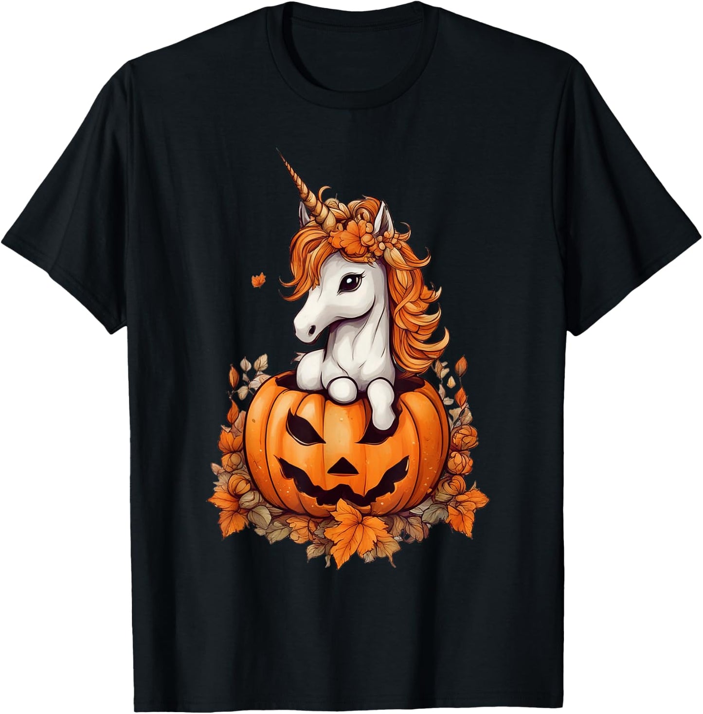 Cute Halloween Anime Kawaii Unicorn Pumpkin Girls T-Shirt - T-Shirt | Black