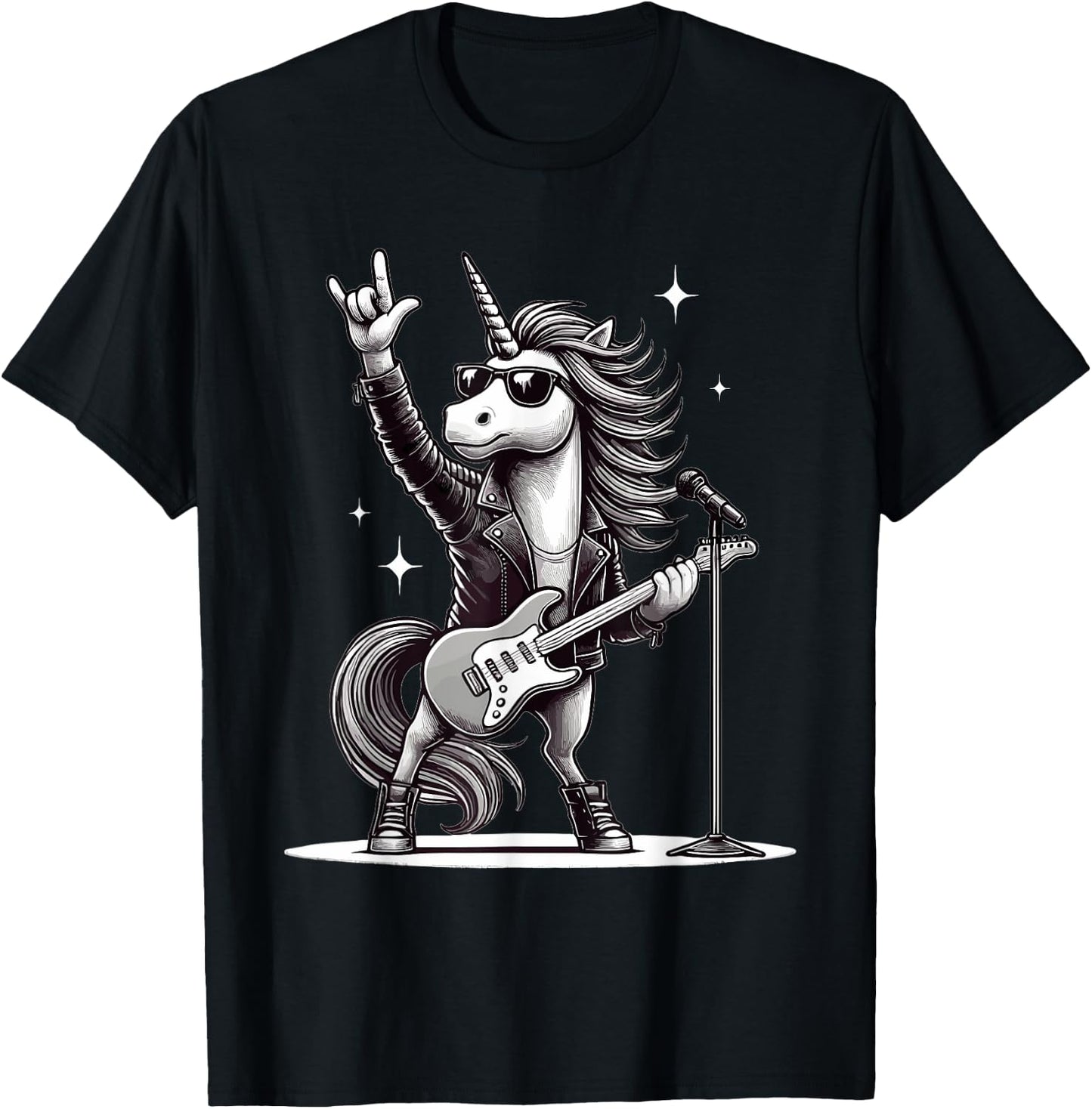 Rock Music & Heavy Metal, Rocker, Guitar, Unicorn, Rock Hand T-Shirt - T-Shirt | Black