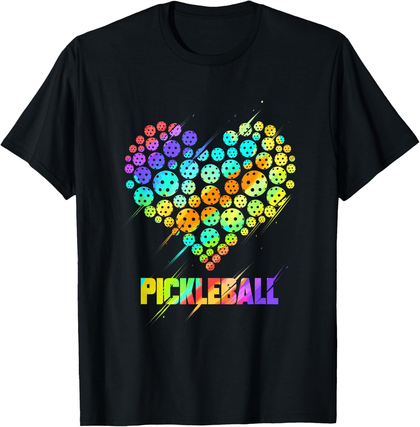Pickleball Heart - Funny Colorful Paddle Sports Player Gift T-Shirt - T-Shirt | Black