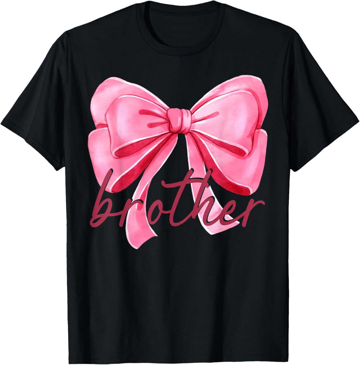 Brother Pink Bow Birthday Baby Shower Family Pink Ribbon T-Shirt - T-Shirt | Black