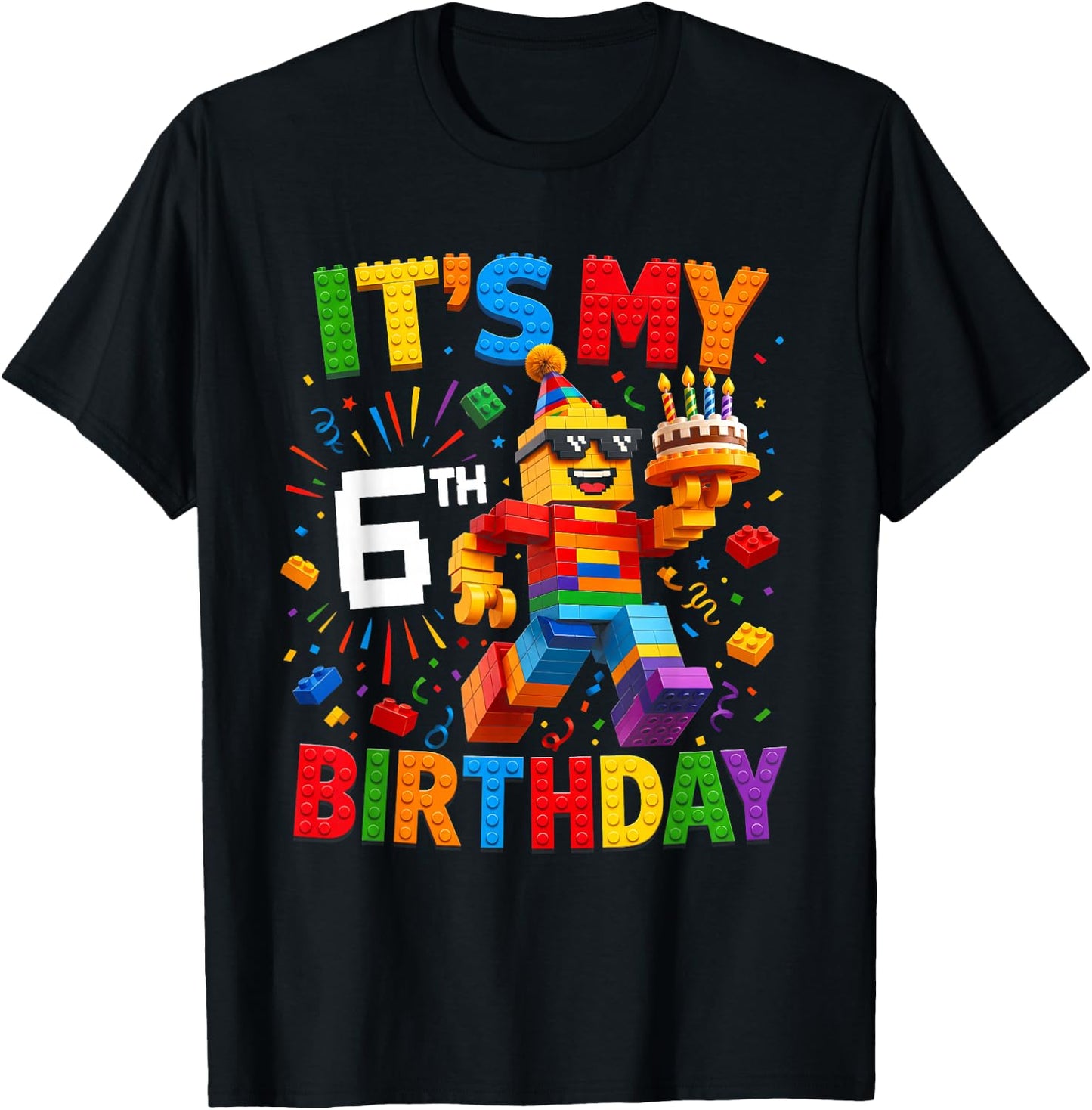 It's My 6th Birthday Building Brick 6 Years Old Boys Kids T-Shirt - T-Shirt | Black