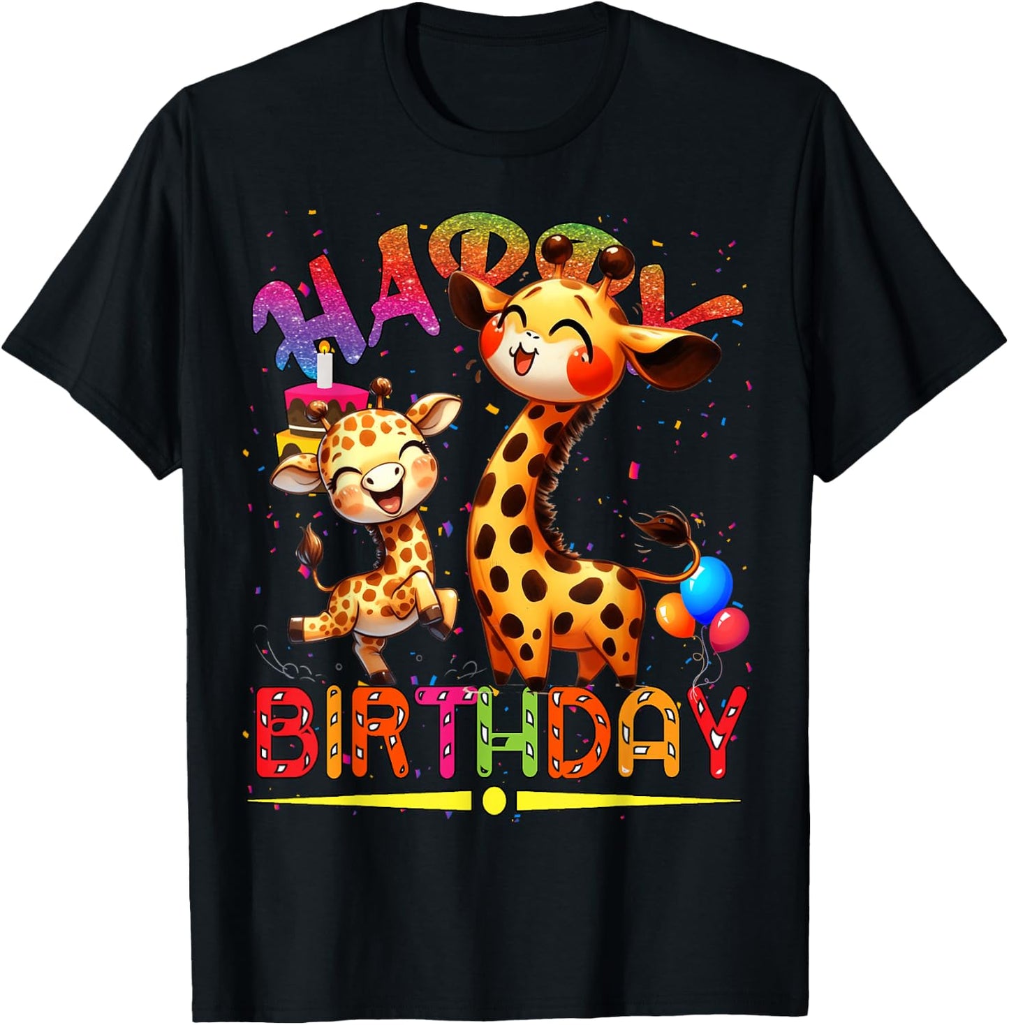 giraffe Birthday Kids Happy Birthday giraffe T-Shirt - T-Shirt | Black