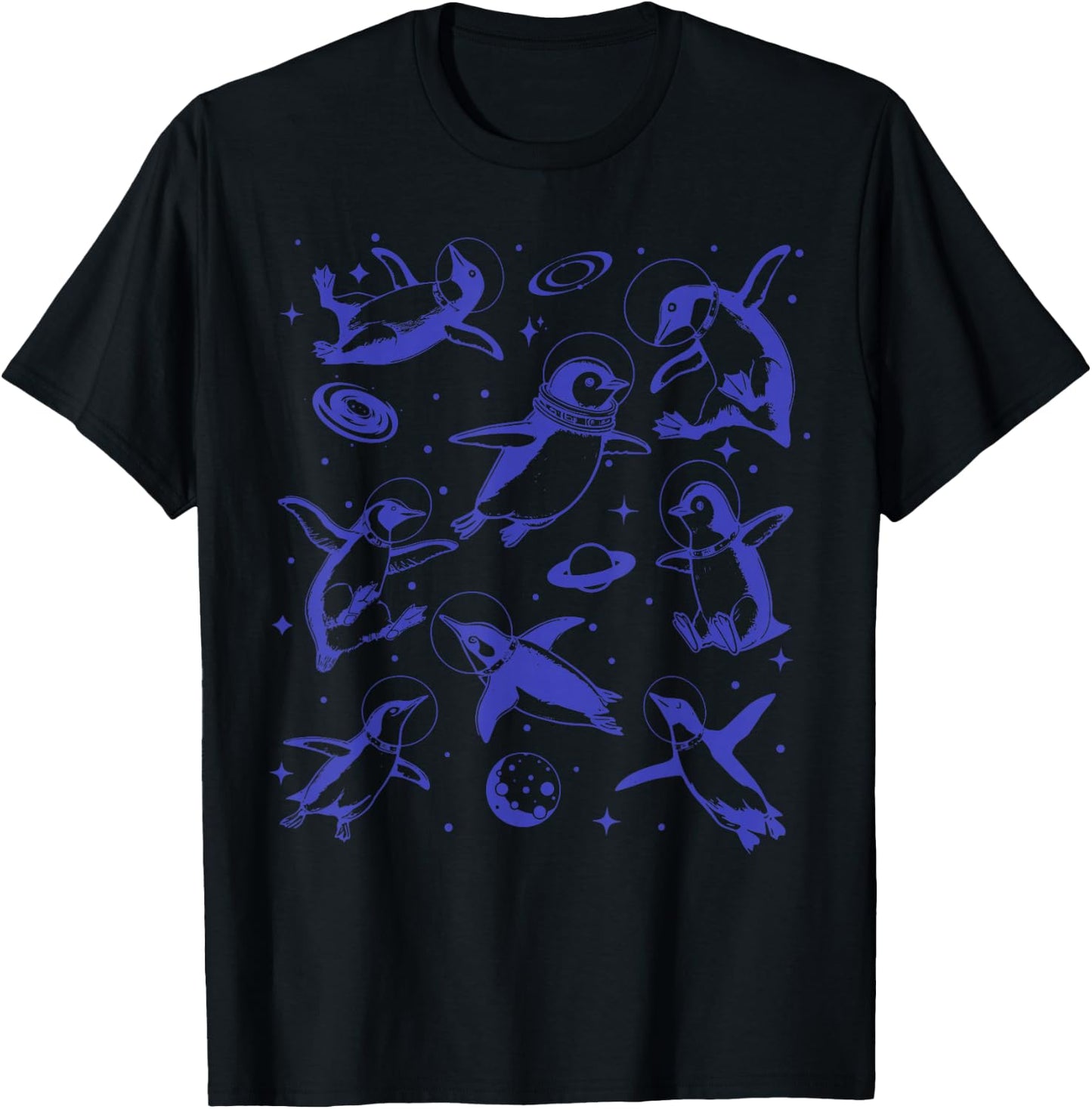 Retro Penguins In Space Astronaut Sea Animal Penguins Lover T-Shirt - T-Shirt | Black