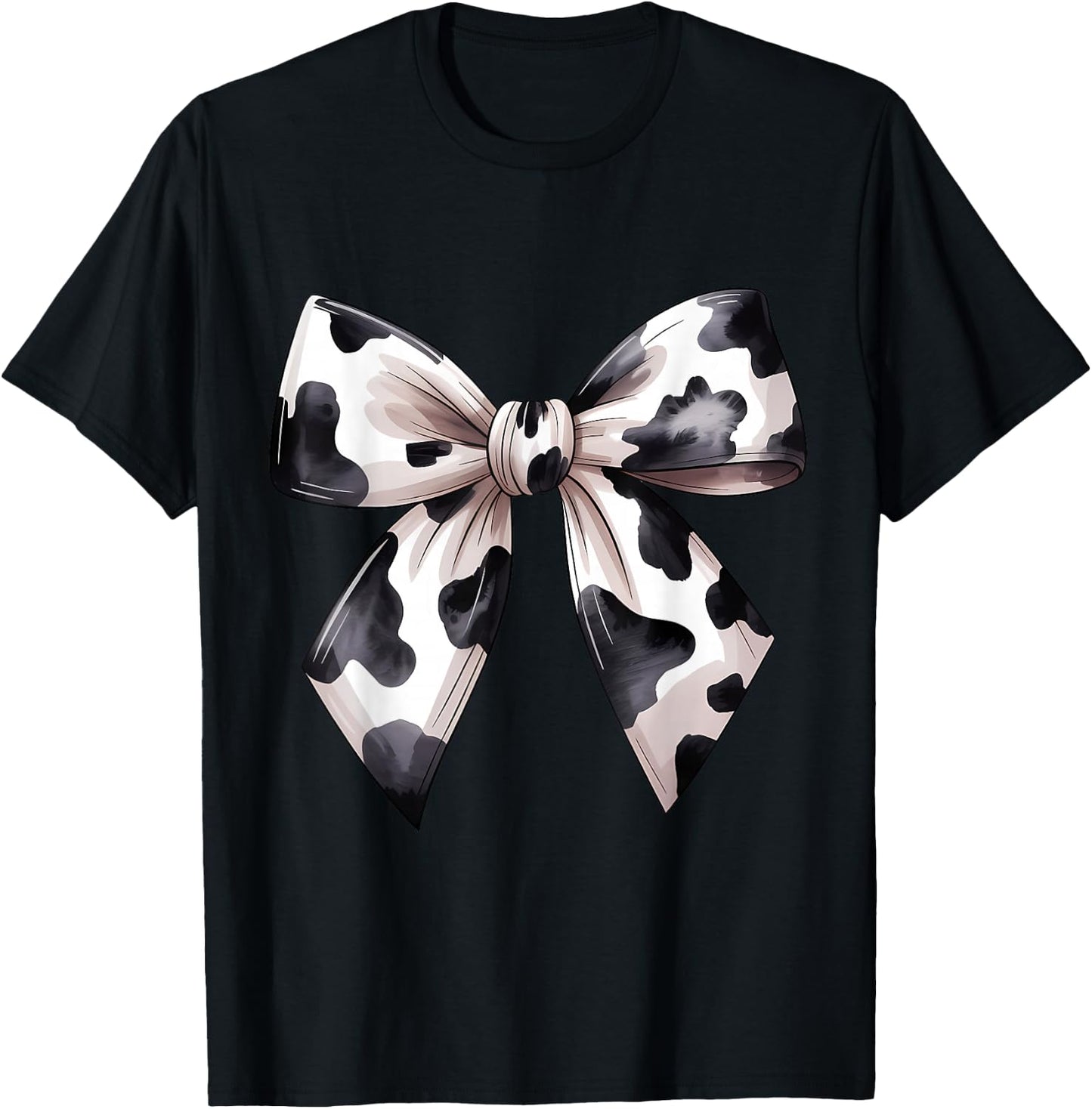 Cow Pattern Coquette Bow Cowprint Cute Cow Lover T-Shirt - T-Shirt | Black