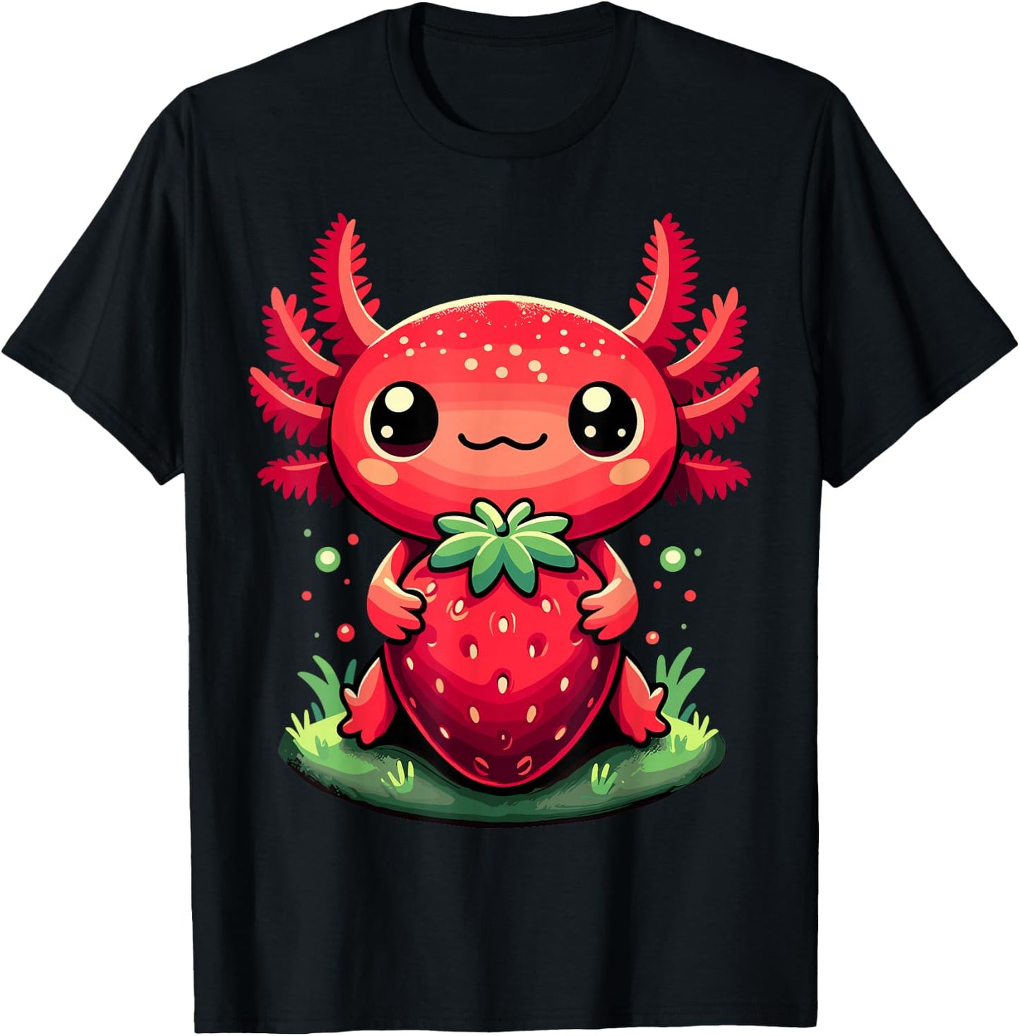 Axolotls Cute Strawberry Summer Fruit Lover Kawaii Axolotl T-Shirt - T-Shirt | Black